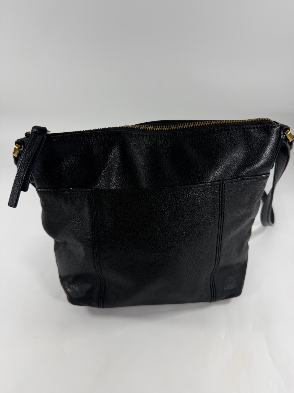 Fossil Black Pebbled Leather Crossbody Shoulder Bag Brass Hardware